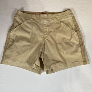 SPANX Stretch Twill Shorts Women's L Khaki Cotton Blend